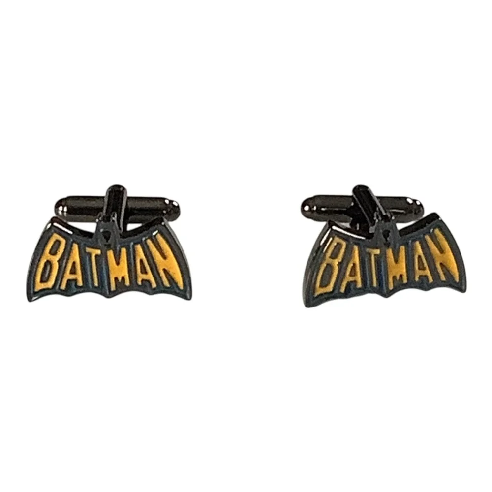 DC Comics Batman Cufflinks Mens OS Black Yellow Vintage Enamel‎ Logo Superhero